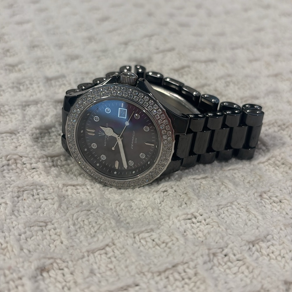 Sottomarino Italian Black Ceramic Watch with Crystal Accents - Picture 5 of 6